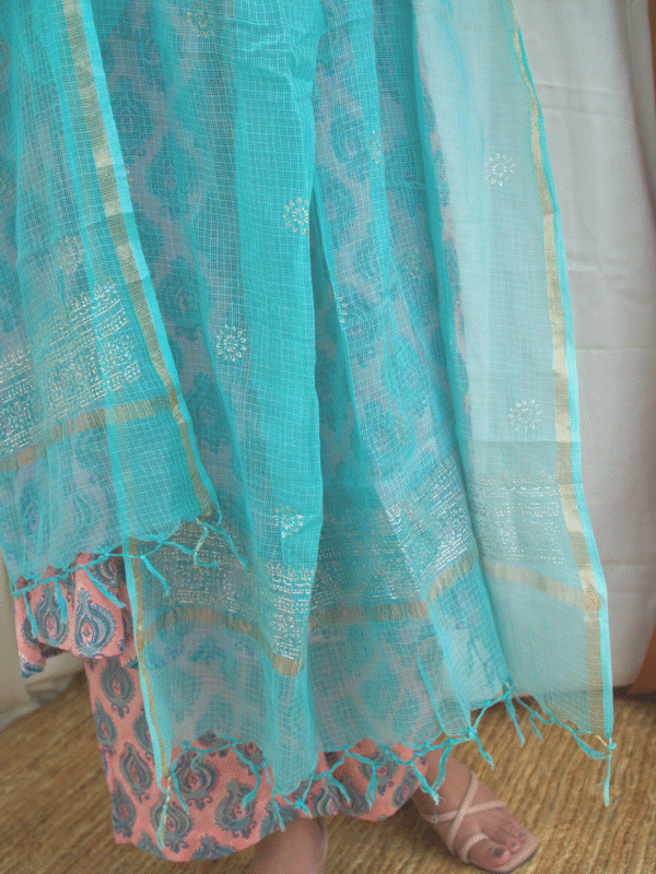 Turquoise Blue Kota Doria Dupatta Women