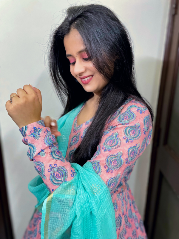 Blue Lotus Anarkali Cotton Suit Set Women