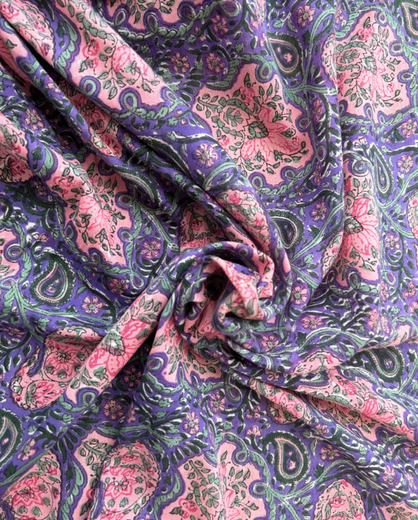 Pink & Purple Block Print Cotton Fabric         (Rs.450/meter)
