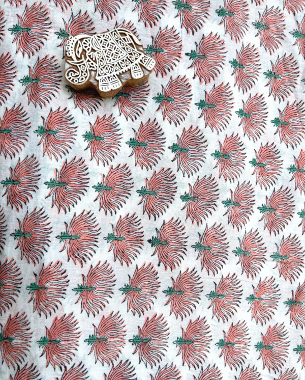 White & Peach Block Print Cotton Fabric         (Rs.500/meter)