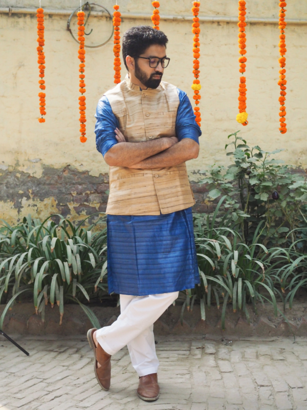 Golden Ghicha Bhagalpuri Silk Nehru Jacket