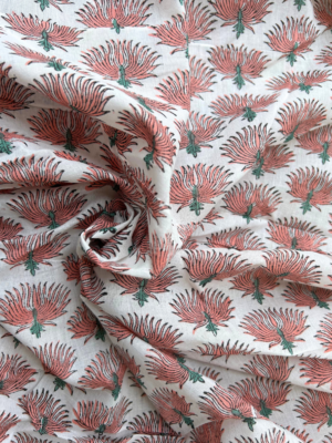White & Peach Block Print Cotton Fabric         (Rs.500/meter)