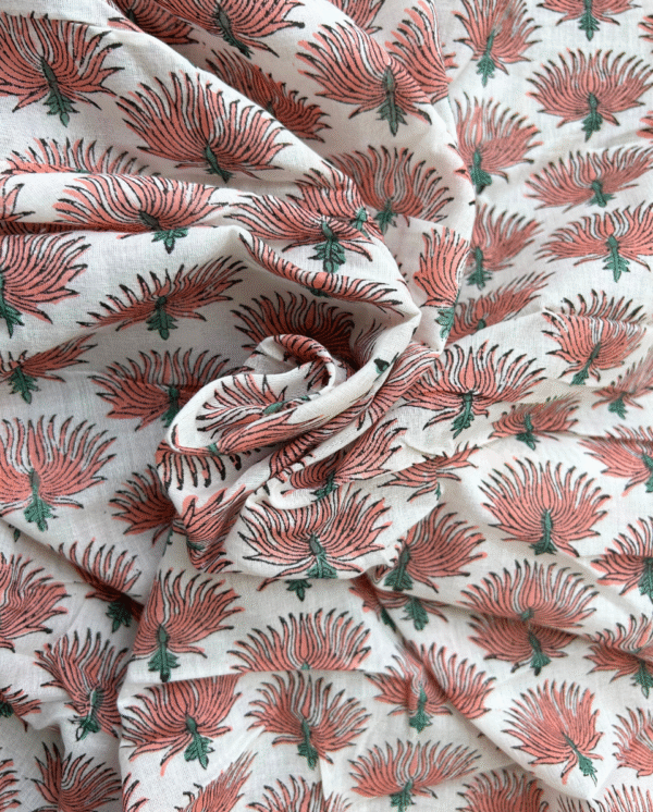 White & Peach Block Print Cotton Fabric         (Rs.500/meter)