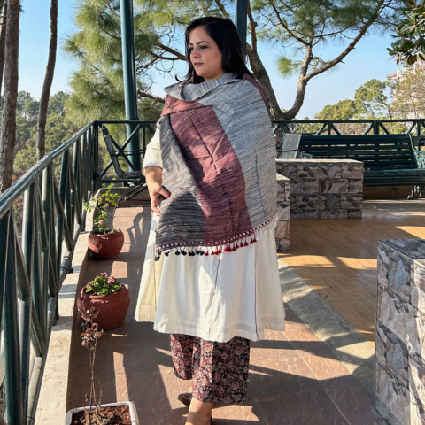 Tri-color Bhujodi Handwoven Silk Stole