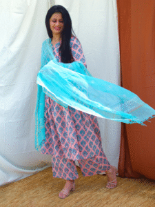Turquoise Blue Kota Doria Dupatta Women