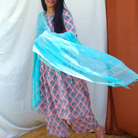 Turquoise Blue Kota Doria Dupatta Women