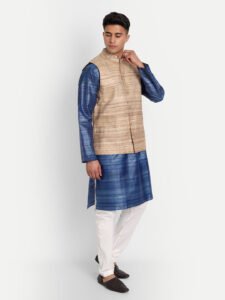 Golden Ghicha Bhagalpuri Silk Nehru Jacket