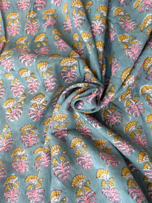 Grey & Pink Block Print Cotton Fabric (Rs.450/meter)