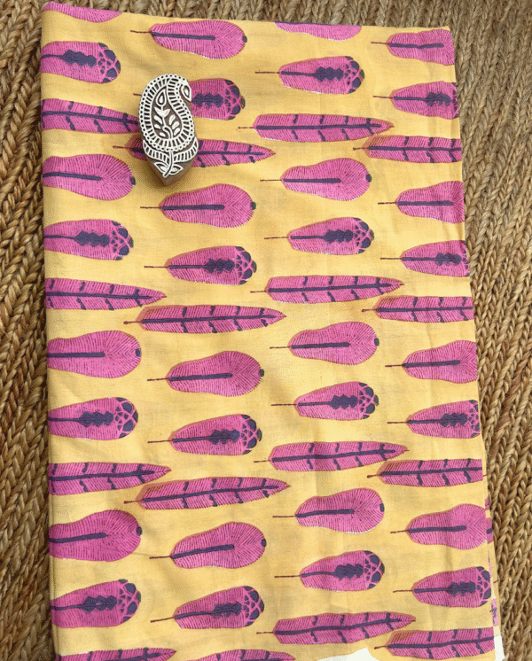 Pink Feather Block Print Cotton Fabric         (Rs.500/meter)