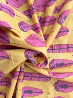 Pink Feather Block Print Cotton Fabric (Rs.500/meter)