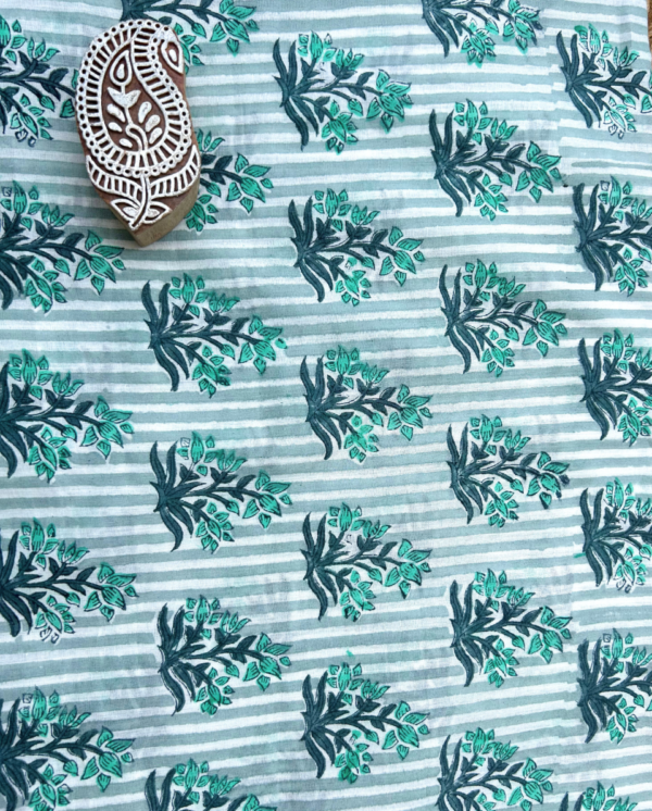 Grey Striped Block Print Cotton Fabric (Rs.450/meter)