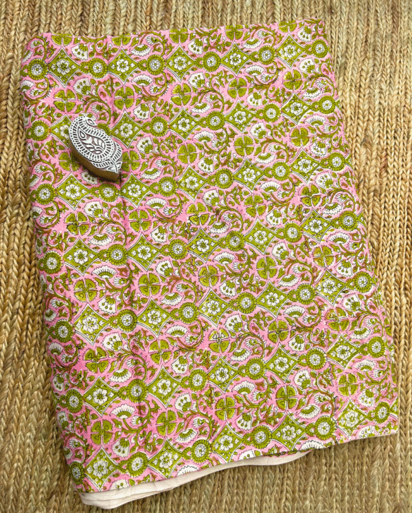 Pink and Green Block Print Cotton Fabric         (Rs.500/meter)