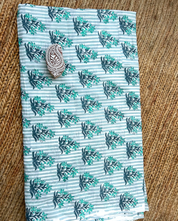 Grey Striped Block Print Cotton Fabric (Rs.450/meter)