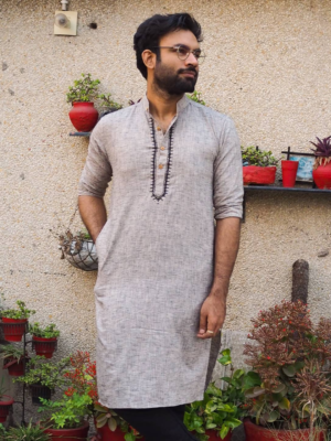 Khaddar Beige Embroidered Long Kurta