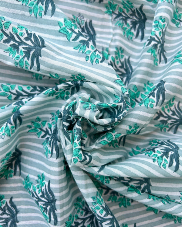 Grey Striped Block Print Cotton Fabric (Rs.450/meter)