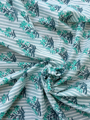 Grey Striped Block Print Cotton Fabric (Rs.450/meter)