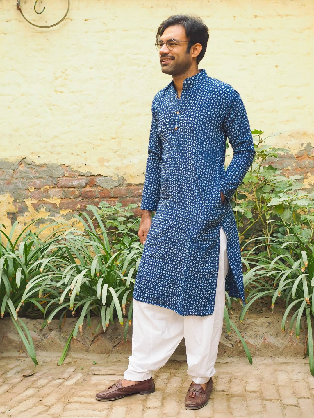 Bhandhej Print Indigo Cotton Long Kurta