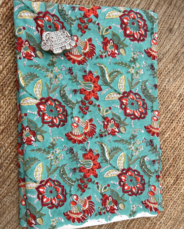 Green Floral Block Print Cotton Fabric         (Rs.450/meter)