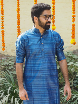 Blue Ghicha Bhagalpuri Silk Kurta