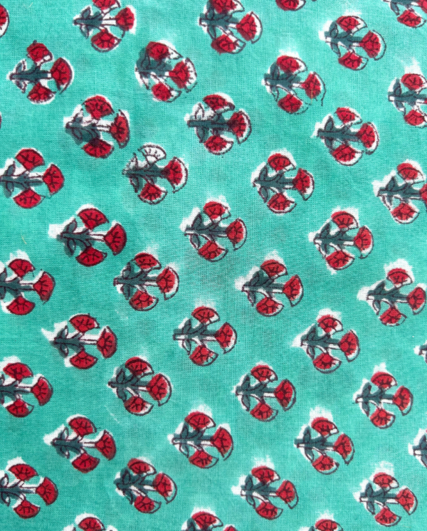 Green & Red Block Print Cotton Fabric (Rs.450/meter)