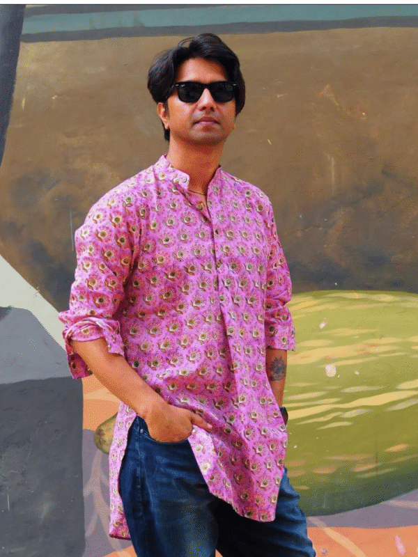 Sadabahar Purple Cotton Short Kurta