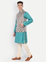 Blue & Golden Brocade Nehru Jacket
