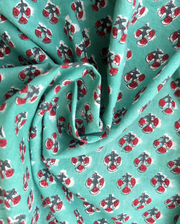 Green & Red Block Print Cotton Fabric (Rs.450/meter)