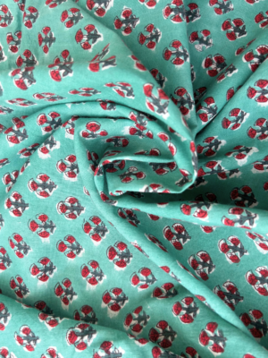 Green & Red Block Print Cotton Fabric (Rs.450/meter)