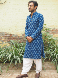 Buti Print Indigo Cotton Long Kurta