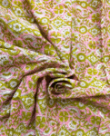 Pink and Green Block Print Cotton Fabric         (Rs.500/meter)
