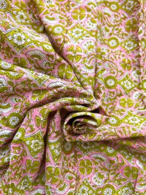 Pink and Green Block Print Cotton Fabric (Rs.500/meter)