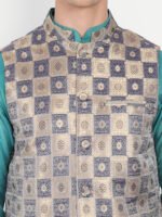 Blue & Golden Brocade Nehru Jacket