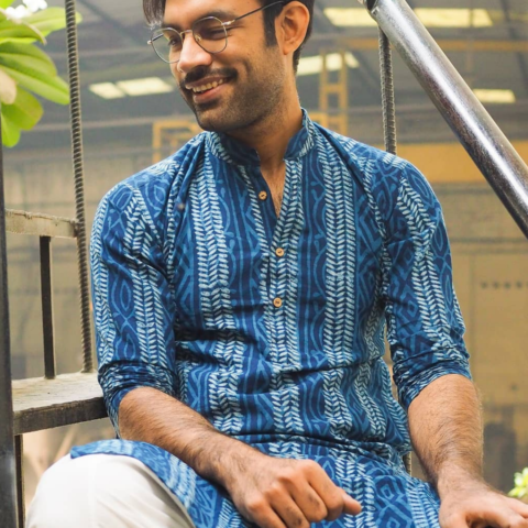 Bel Print Indigo Cotton Long Kurta