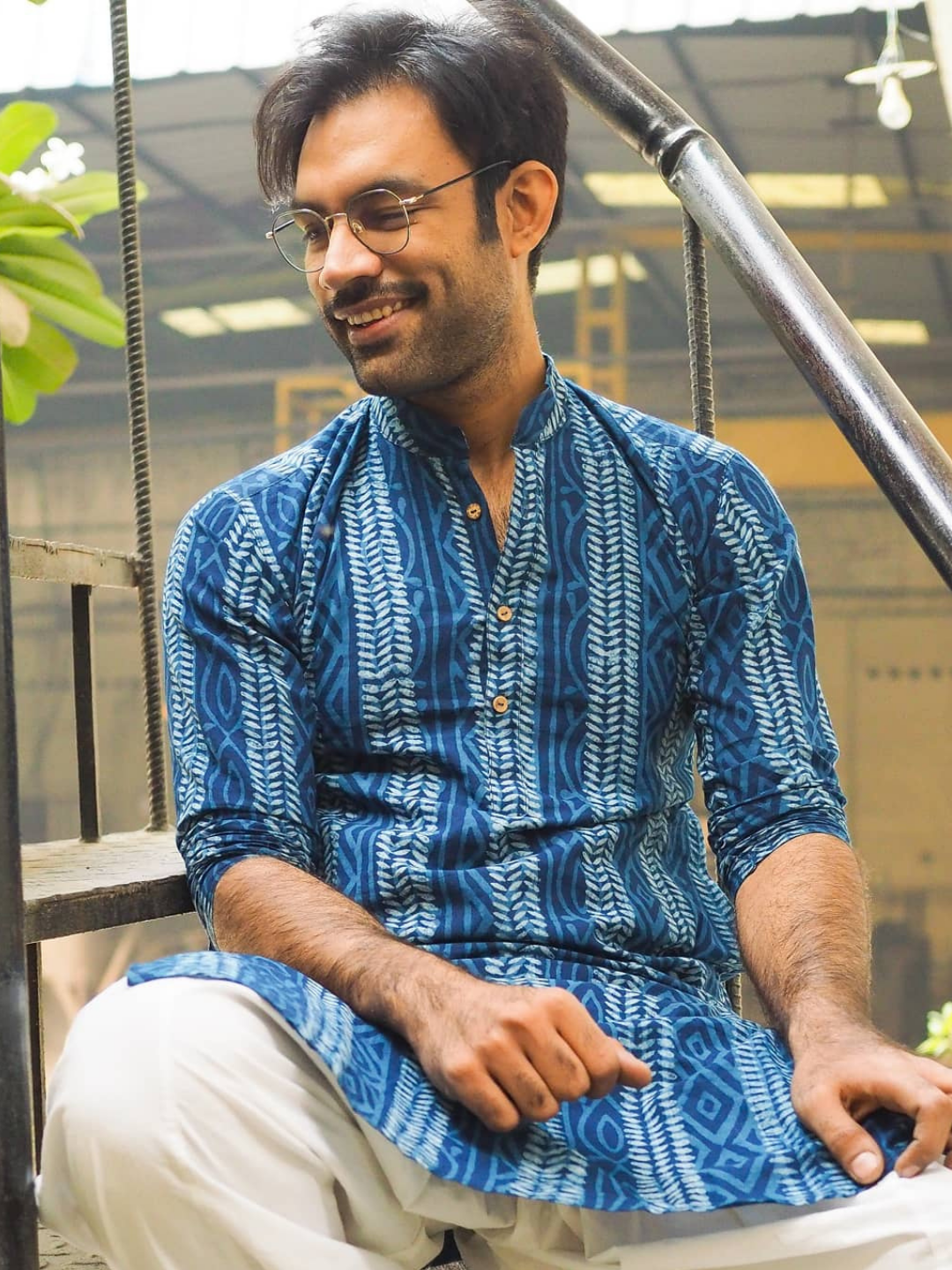 Bel Print Indigo Cotton Long Kurta