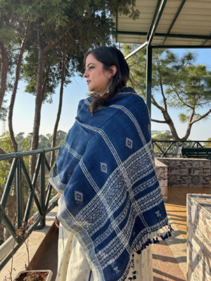 Indigo Bhujodi Handwoven Wool Stole