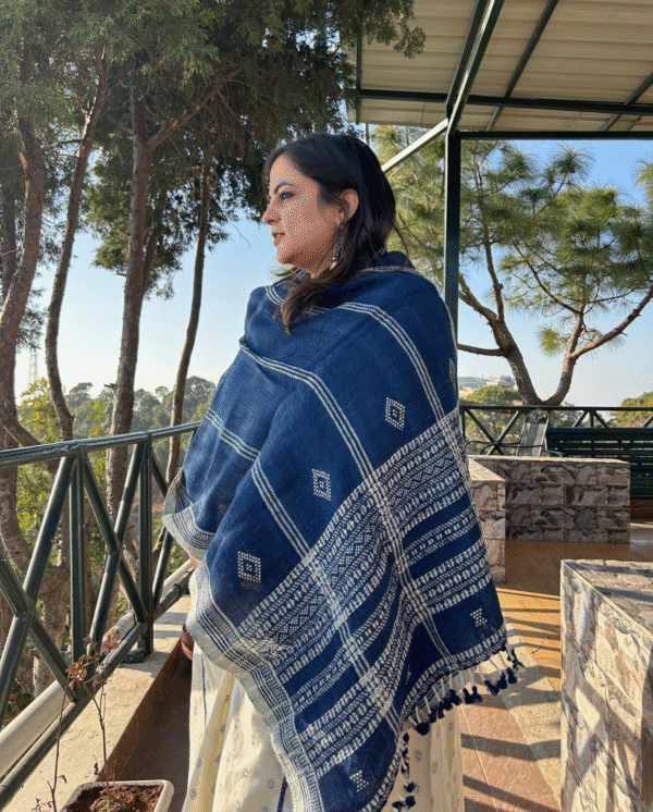 Indigo Bhujodi Handwoven Wool Stole