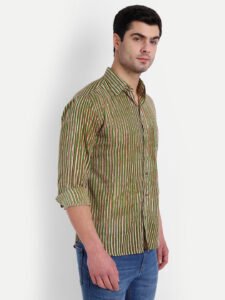 Green Stripes Bagru Print Cotton Shirt