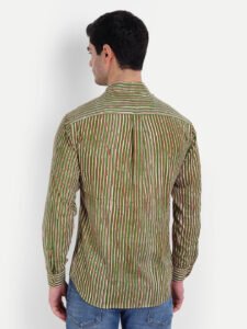 Green Stripes Bagru Print Cotton Shirt