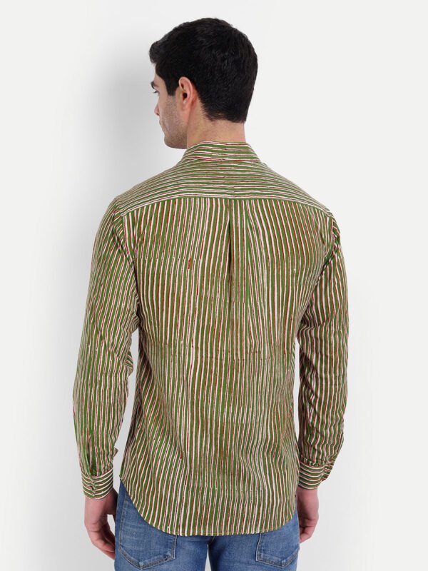 Green Stripes Bagru Print Cotton Shirt
