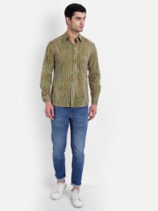 Green Stripes Bagru Print Cotton Shirt