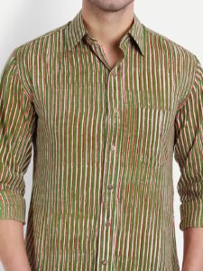 Green Stripes Bagru Print Cotton Shirt
