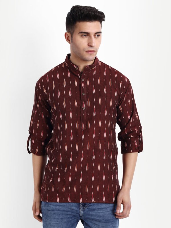 Nizami Maroon Ikkat Short Kurta