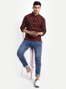 Nizami Maroon Ikkat Short Kurta