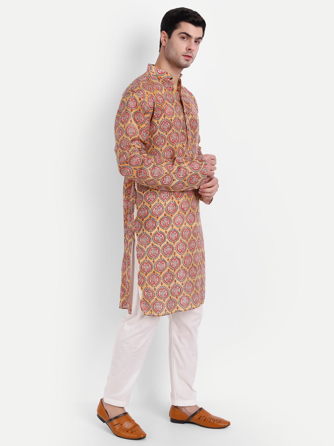 Orange Cotton Silk Kurta