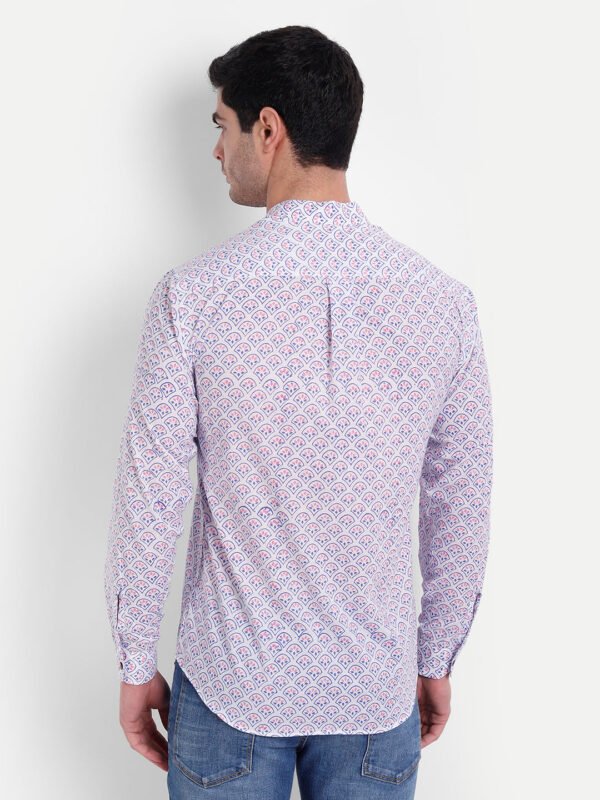 Pink Lilac Bagru Print White Cotton Shirt