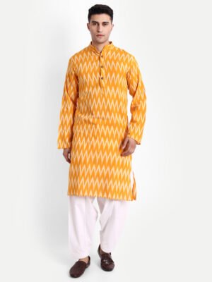 Yellow Ikkat Handwoven Cotton Kurta