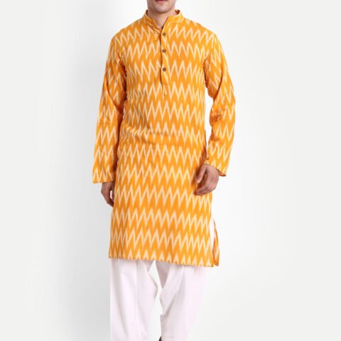 Yellow Ikkat Handwoven Cotton Kurta