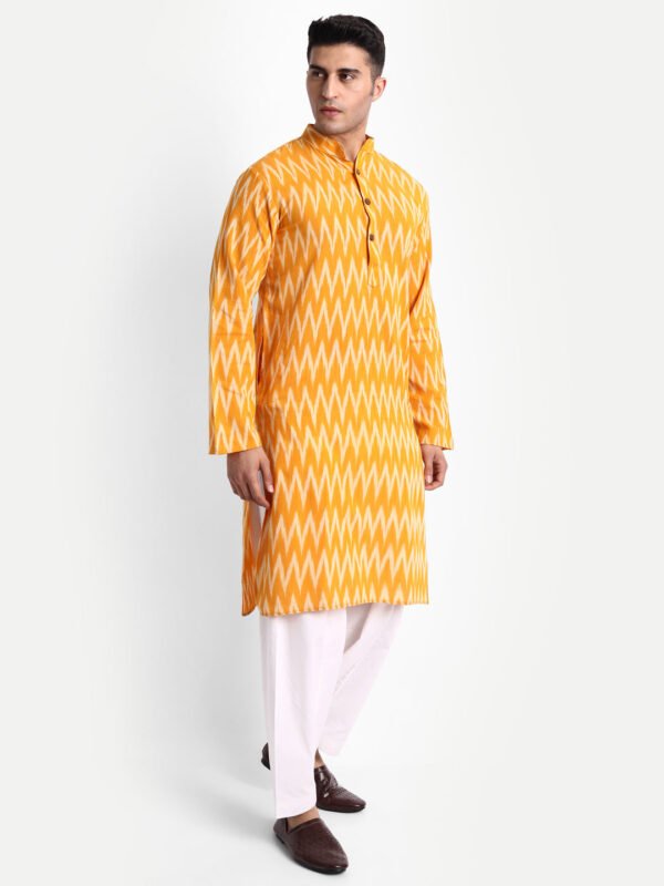 Yellow Ikkat Handwoven Cotton Kurta