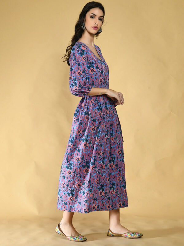 Blue and Peach Floral Wrap Around Dress Women
