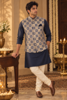 Blue & Golden Brocade Nehru Jacket